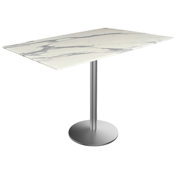 42 Tall OD214 St Steel Table Base w22 Dia foot and 32x48 White Marble Top, IndoorOutdoor